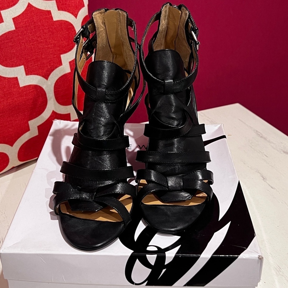Nine West Black Strappy Wedge Heels